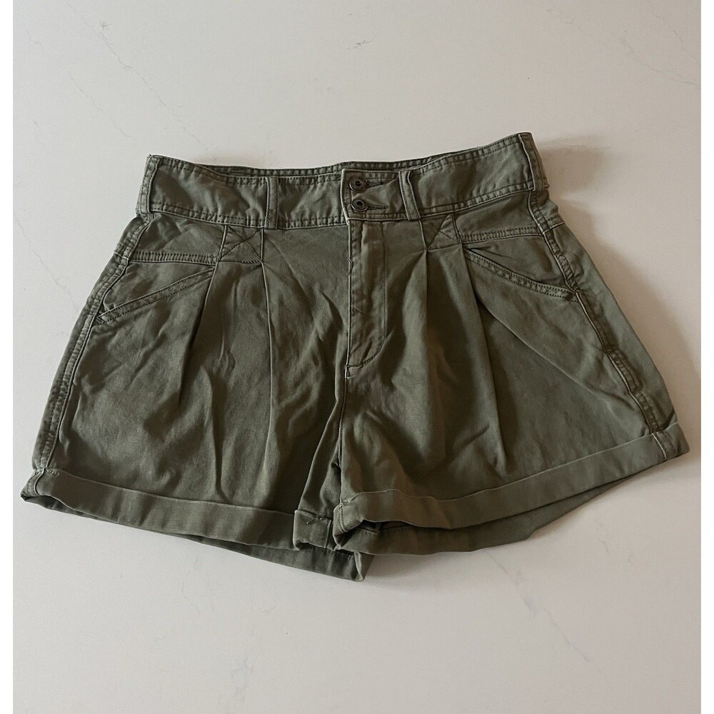 Pilcro Anthropologie High Waisted Pleated Utility Shorts Olive Green Size 29 - Picture 2 of 9